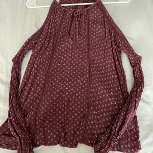 Abercrombie tie front long sleeve open shoulder